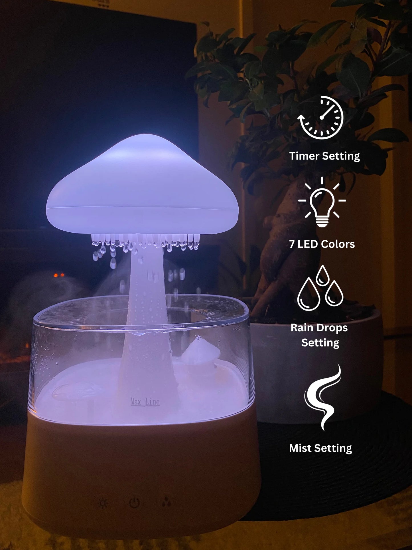 Humidificador de aire con nube de lluvia en forma de hongo